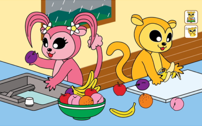 Join Kinka and Pinka in the kitchen for a fruit snack! キンカとピンカと一緒に台所で果物のおやつ！