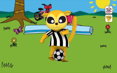 Kinkajou is playing soccer! Let’s practice using –ing verbs! キンカジューがサッカーしてるよ！動詞の「ing」を勉強しましょう！